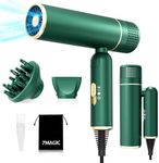Hair Dryer, Diffuser Hairdryer, Blow Dryer for Women, Travel Hair Dryer, Ionic Hairdryer, Lightweight Blow Dryer, Constant Temperature Hair Care, Anti-Hair Intake, Foldable, Green