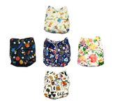 The Mom Store Baby Cotton Reusable Cloth Diaper With 4 Layer Ultra Thin Inserts Pad And Adjustable Snap Buttons For New Born Babies - 3 Months -3 Years (Pack of 5)