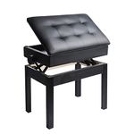 MU PU Leather Adjustable Piano Bench with Waterproof Cushion and Inner Solid Flip-Top Extra Music Storage for Single Person (Black)