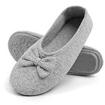 OFFCUP Ladies' Ballerina Slippers, 6UK-6.5UK House Shoes, Loafer Slippers with Elegant Bow and Memory Foam Cosy Lightweight House Shoes with Anti-Slip Soft Rubber Sole (Grey)