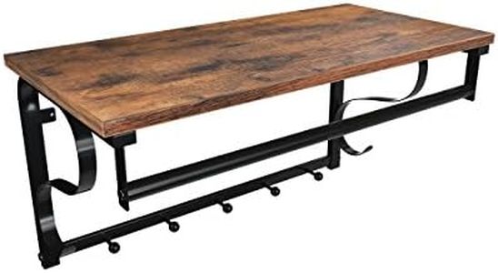 VASAGLE Industrial Coat Rack Shelf Wall Mounted, Hook Rack Shelf with Hanging Rail, 5 Metal Hooks and Upper Shelf for Storage Hallway Entryway Bathroom Bedroom Living Room ULCR11BX