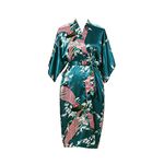 Max Hsuan Ladies Plus Loose Satin Kimono Robe Dressing Gown Wedding Bridesmaid Sleepwear Bathrobe UK Size 8-24 Peacock Blue