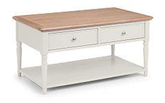 Julian Bowen Provence 2 Drawer Coffee Table, Rubberwood, Limed Oak/Grey, Height: 50, Width: 100, Depth: 60cm