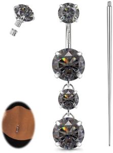GEMQUEEN Moissanite & G23 Titanium Belly Button Ring Gray Stone, 10mm