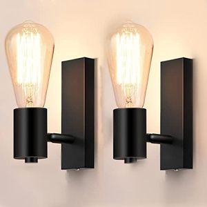 Lightess 2 Pack Industrial Wall Lights 90° + 350° Rotatable Wall Spotlights Rustic Wall Light Fixture for Bedroom Living Room Kitchen Restaurant Lounge Stair Gate Balcony - Black