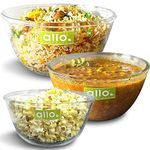 Allo Food Safe Borosilicate Glass Mixing & Serving Bowls for Kitchen, Oven & Microwave Safe Bowls, Dishwasher and Freezer Safe Bowls, Set of 3 1000ML, 1600ML, 2100ML, Transparent