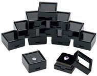 Giftop Loose Gemstone Display Box Jewelry Box Container with Glass Top Lids, for Gems, Diamond (Black, 1.1"x1.1"x0.65" -12 PCS)