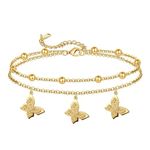 Gold Bracelets for Women Trendy, Charm Bracelet with Multi Layered, Butterfly Bracelet with 18k Gold Plated, Stainless Steel Jewelry Gifts for Women