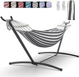 EveryFun Double Hammock with Heavy-Duty Steel Stand,Portable,Easy Assembly,600lbs Weight Capacity,Suit for Indoor,Yard,Camping,or Outdoor-Black White