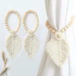 Boho Woven Curtain Ties 2 Pieces Curtain Tiebacks Holder Leaf Macrame Tassel Bohemian Art Braided Window Decor Holdbacks Hand Made Tie Rope for Home Office