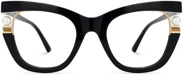 Zeelool Stylish Cat Eye Pearl Glasses Frame Women with Non-prescription Clear Lens ZJGX957054, Zjgx957054-01 Black