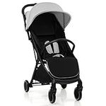 GYMAX Foldable Baby Stroller, Lightweight Baby Pushchair with 5-Point Safe Belt, Lockable Wheel, Adjustable Footrest, Canopy & Backrest, Travel Toddler Buggy for 0-3 Years Old (Gray)