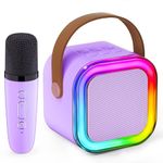 Mini Karaoke Machine for Kids,Portable Bluetooth Speaker with Wireless Microphone, Gifts Toys for Girls 4, 5, 6, 7, 8, 9, 10 +Year Old Birthday Family Home Party(Purple)