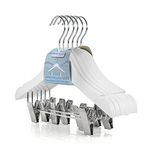 HANGERWORLD Children's White Wooden Coat Hangers with Trouser/Skirt Clips - For Baby & Toddler Clothes 30cm (11.8") (6)