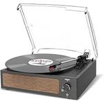 Vinyl Record Player with Speaker Vintage Turntable for Vinyl Records, Belt-Driven Turntable Support 3-Speed, Wireless Playback, Headphone, AUX-in, RCA Line LP Vinyl Players Retro Black