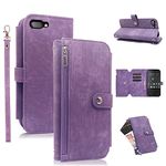 Compatible with BlackBerry KEY2 Wallet Case 9 Card Slots Flip Card Holder Stand Cell Accessories Folio Purse Lanyard Wrist Strap Rugged Slot Mobile Phone Cover for KEY 2 Two KEYtwo Women Men Purple