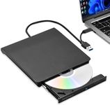 ROOFULL External CD DVD Drive Designed for Windows 11/10/7 Laptop PC, USB 3.0 & USB-C CD DVD ROM Reader Writer +/-RW Disc Drive Burner Player for Windows OS Laptop Desktop Computer