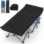 Suteck Camping Cot, 32In XXL Folding Camping Cot Heavy Duty Sleeping Bed for Adults 1200D Double Layer Oxford Cots for Camping W/Pilllow Mattress Carry Bag for Home Office Nap Beach Travel, 500LBS