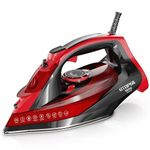 Utopia Home Steam Iron for Clothes - Non-Stick Soleplate - 1800W Clothes Iron - Adjustable Thermostat Control, Overheat Safety, Variable Steam Control, Auto-Off, Self-Clean, 8 Feet Cord Red/Black