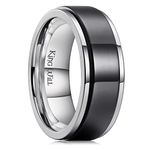 King Will 8mm Spinner Ring For Men Women Stainelss Steel Fidget Ring Silver Black Two Tone Anxiety Ring For Unisex Adults Teens Polished Surface 12