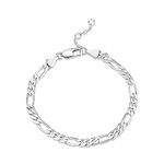 PAVOI 14K Gold Plated Paperclip/Curb/Figaro Chain Adjustable Bracelet for Women (Figaro-L, White Gold Plated)