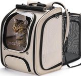 pecute Cat Backpack Expandable, Large Space Cat Carrier Backpack Breathable, Stable Bubble Dog Backpack, Pet Backpack With Sun Protection Roller Blinds, for Hiking, Walking, Travelling, Khaki