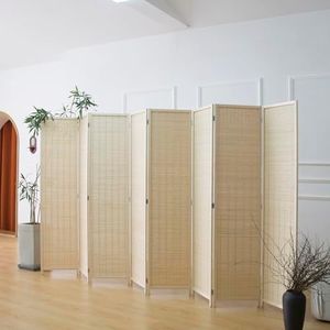 Furnnylane 8 Panel Room Divider and Folding Panel Screen,Bamboo Panel Divider Screen for Room Separation,Beige,67" H x 122.8" W