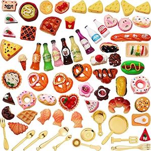 Skylety 68 Pieces 1:12 Miniature Food Drinks Bottles Dollhouse Accessories Mixed Tableware Kitchen Pretend Play Miniature Food and Drinks for Dollhouse Grocery, Mini Kitchen Accessories (Food)