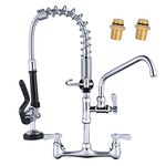 iVIGA Commercial Kitchen Faucet Wall Mount with Pre-Rinse Sprayer 21" Height Wall Mount Kitchen Sink Faucet 8 Inch Center with 10" Add-on Swing Spout Faucet & Coiled Spring Pull Down Spray