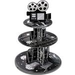 Zopeal 3 Tiers Movie Night Cupcake Stand Movie Cardboard Cupcake Holder Movie Birthday Party Decorations for Movie Night Themed Birthday Party Desserts Supplies Decorations (Black and White)