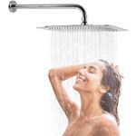 Mingle Mirror Stainless Steel Round Ultra Slim High Pressure Rainfall Shower Head for bathroom With Arm Fit (Pack of 1) (6X6 + 15 INCH LONG J BEND)