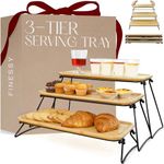 FINESSY Bamboo 3 Tiered Tray Stand, 3 Tier Serving Tray, Collapsible Tiered Serving Trays & Platters, Food Serving Trays for Party Buffet, Dessert Table Display Set, Three Tiered Serving Stand Tray