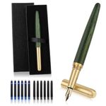 Cobee Handcrafted Wooden Fountain Pens Set, Vintage Luxury Wood Fountain Pen 0.5mm Fine Point Smooth Writing Pen With 12 Ink 2.6 mm Cartridges and Gift Box for Journaling Calligraphy Supplies(D)