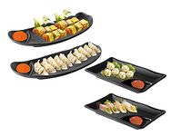 DECOR VIBES Melamine Rectangle French Fries, Momos, Rolls Serving Platter, Serving Dessert and Snacks Platter/Tray (Black, Pack of 4)