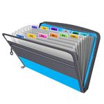 Expanding File Organiser,Fun Storage Document Folder Box Files,13 Pockets Zip Filing Folders,5 Colours,Accordian File Folder with Tabs,Expandable Documents Wallet Accordion File Organisers,Blue