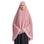 Khimar Long Hijab Scarf For Women One Piece Lace Headscarf Muslim Ready To Wear Jersey Scarves Instant Undercap Non See Through Headwear Arabia Islamic Prayer Dress Shawls Body Cover Pink M