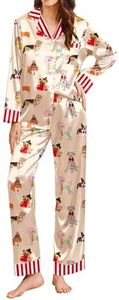 Ekouaer Silk Pajamas Y2k Striped Animal Print Satin Pj Sets Button Down Long Sleeve Silky Pjs Sleepwear Loungewear for Women Different Cute Dogs Prints Small