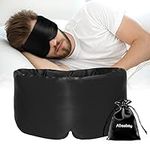 ATreebag Silk Sleep Mask for Women Men, Mulberry Silk Eye Sleeping Mask & Blindfold with Adjustable Velcro Strap, Blackout Eye Cover for Sleep Travel Yoga Nap, Large Size (Black)