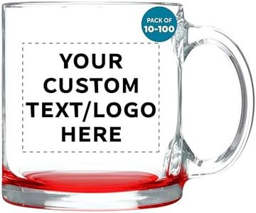 DISCOUNT PROMOS Custom Clear Glass Coffee Mugs 13 oz. Set of 10/50/100, Personalized Bulk Pack - Perfect for Coffee, Tea, Espresso, Hot Cocoa, Other Beverages - Red Bottom