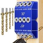 Kolvoii 30 45 90 Degree Angle Drill Guide Jig, Drill Jig for Angled Holes and Straight Hole with 4 Sizes Steel Drill Bits(Blue)