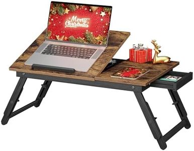 SONGMICS Bed Laptop Desk, Folding Bed Tray for Laptop up to 15.6 Inches, Adjustable Angle and Height, Portable for Working Reading Writing Breakfast, Bamboo Legs, Drawer, Rustic Brown ULLD105B01