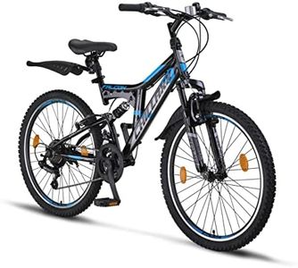 Chillaxx Bike Falcon Premium Mountain Bike da 24 e 26 pollici – Bicicletta per ragazzi, ragazze, uomini e donne 21 marce – Sospensione completa (freno a V nero-blu)