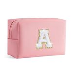 Initial Makeup Bag Cosmetic Bag - Monogram Pink Makeup Bags Travel Make Up Bag, Cute Makeup Bag Makeup Pouch, Birthday Gifts for Women Teen Girl Gifts Christmas Gifts Personalized Gifts (Letter A)