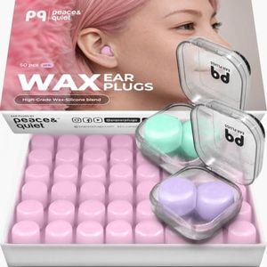 Peace&Quiet PQ Wax Ear Plugs for Sleeping, Swimming - 50 Soft Noise Cancelling Silicone Gel Wax Earplugs for Sleep and Swimmers, Ear Protection with Sound Blocking
