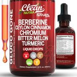 Organic Ceylon Cinnamon Berberine Liquid Drops Supplement with Bitter Melon Extract, Glucomannan, Gymnema, Chromium, Turmeric, Organic Panax Ginseng, Apple Cider Vinegar, Moringa Powder Vegetarian