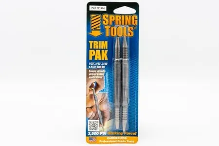 Spring Tools Professional 2-Piece Double Ended Trim Pak - 4 Nail Set Sizes (1/32" to 4/32") - Made in USA - Complete Trim & Finish Nail Set Kit - Nail Setter