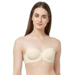 SOIE Women Medium Coverage Polyamide Spandex Padded Wired Multiway Strapless Bra with Detachable Straps, Beige, 36B