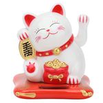 FIYO Solar Powered Lucky Cat, Lucky Cat Fortune Cat Happy Cat Waving Arm White Wealth Welcoming Cat Solar Powered Cute Lucky Cat with Waving Arm for Home Office Car(White)