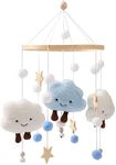 Promise Babe Mobile Baby Wind Chimes with Felt Balls Clouds Stars Mobile Baby Room Wooden Crochet Mobile Baby Boys Girls Bed Bell Pendant for Hanging Baby Cot Changing Table Decoration Blue