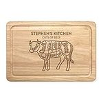 Personalised Name Cuts of Beef Meat Steak Cow Butchers Guide Rectangular Wooden Chopping Board Meat Serving Board